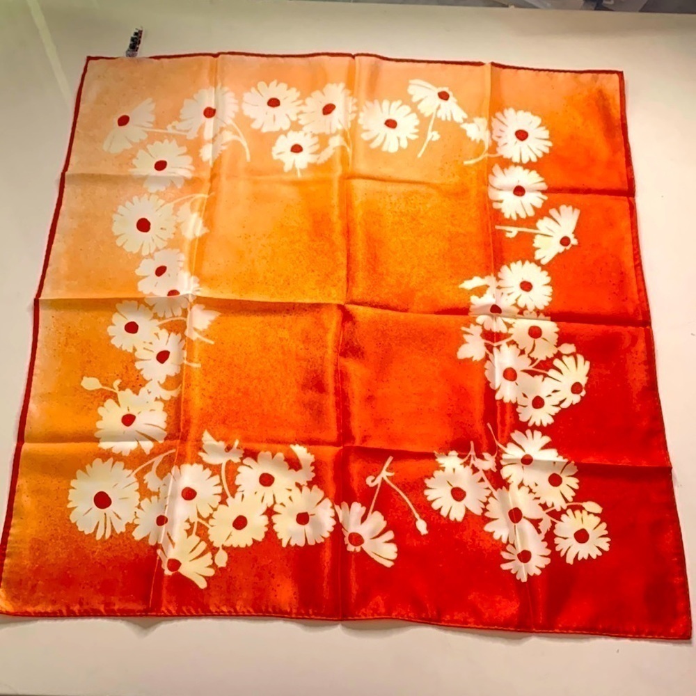 Vintage floral orange hombre acetate woman’s scarf one size